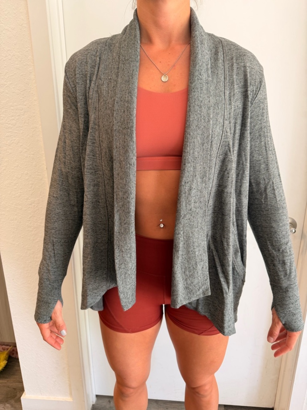 Athleta Gray Open-Front Draped Cardigan